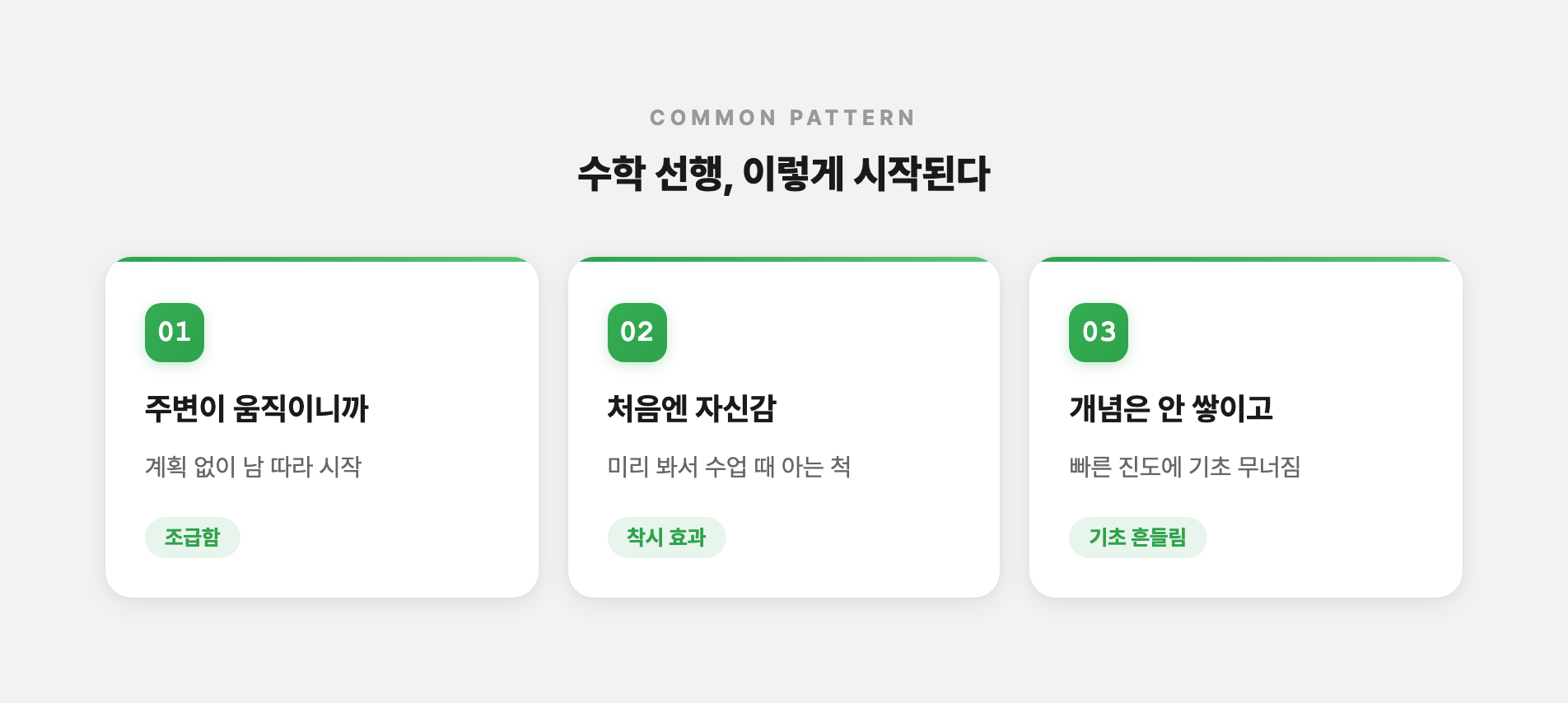 수학 선행의 흔한 시작 패턴