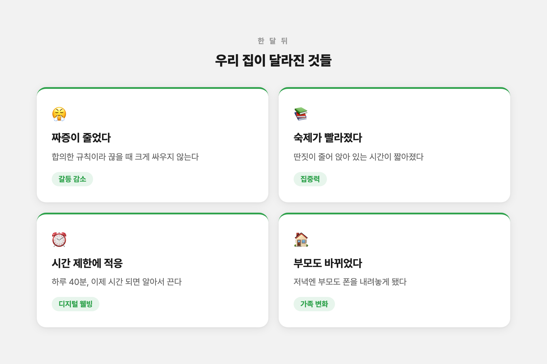 한 달 실천 후 우리 집 변화 4가지를 담은 핵심