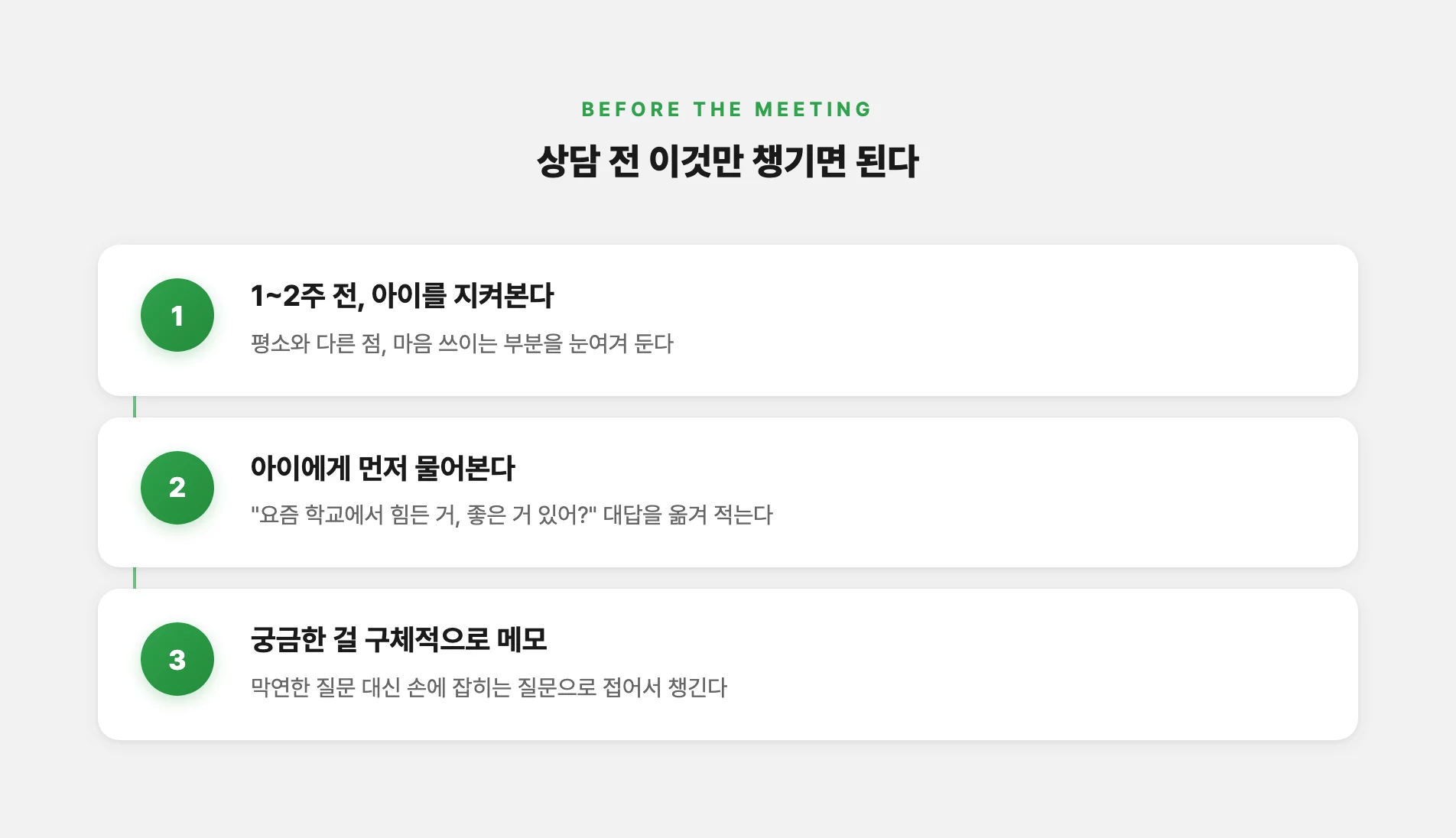 상담 전 아이 관찰과 질문 메모하는 순서